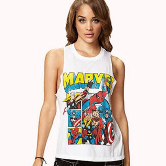 Marvel Tops - Marvel Graphic White Muscle Tank Top